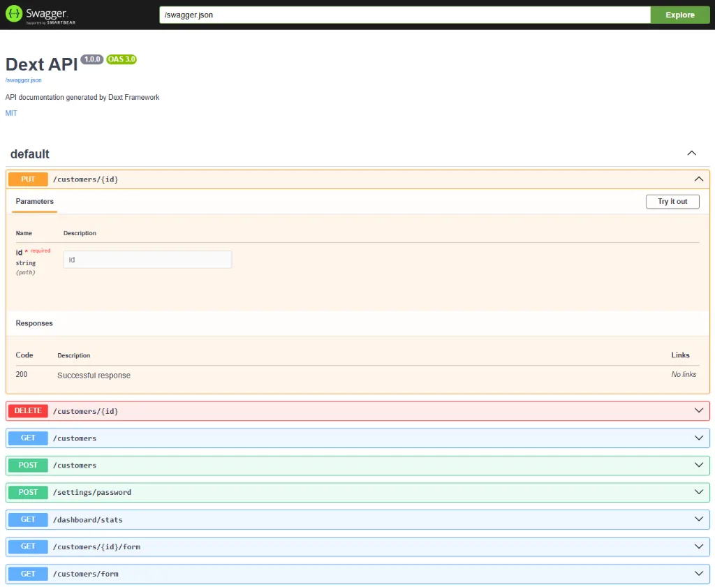 Swagger generated by Dext