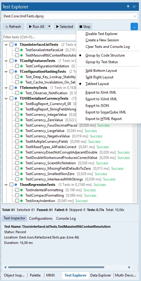 Dext Test Explorer