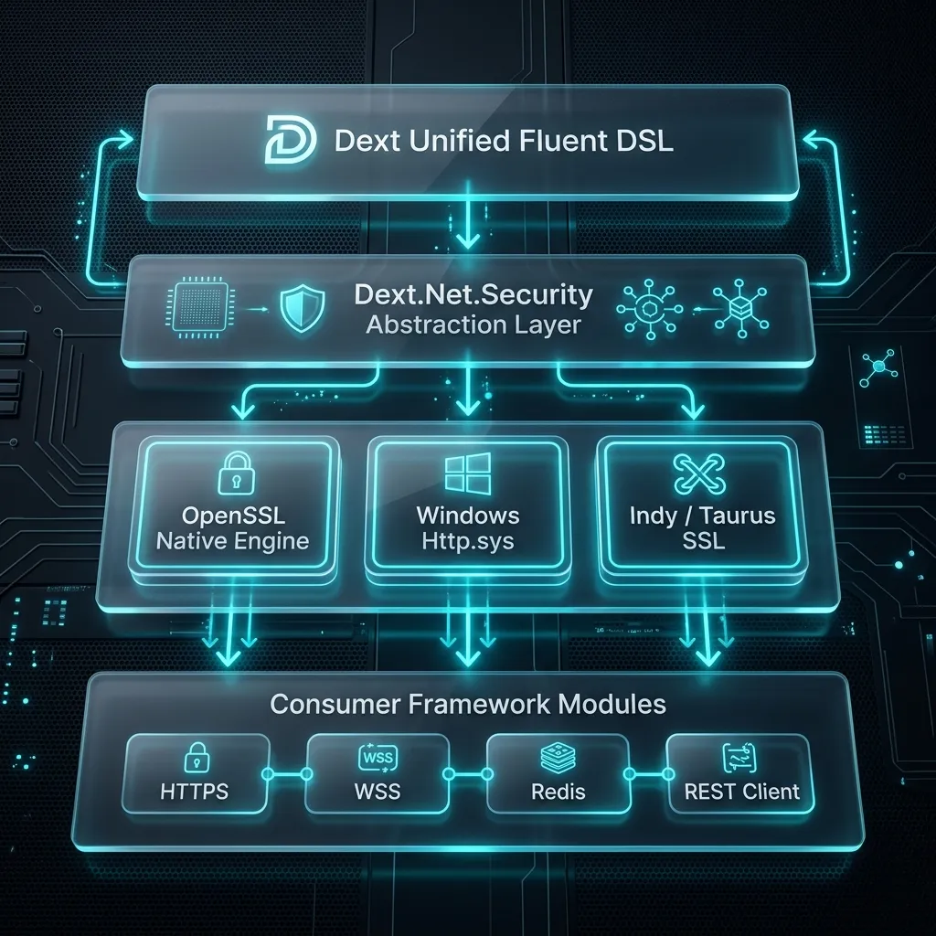 Diagrama da Arquitetura Criptográfica TLS/SSL do Dext Framework