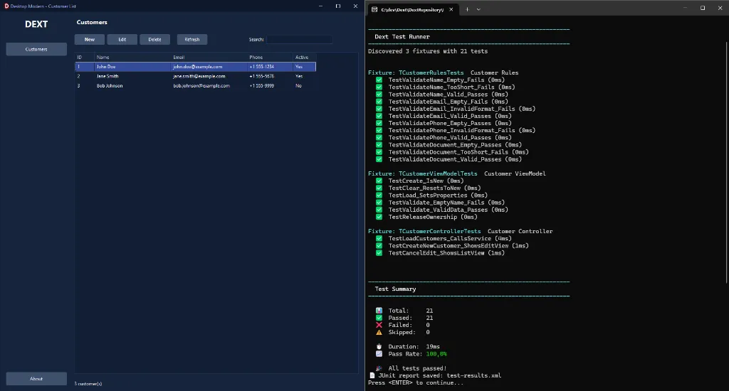 Navigator em execução com Testes Unitários